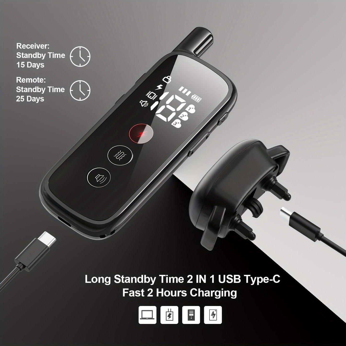 Dog Training Collar Black Remote Set with IP68 Receiver, 1640-Foot Range and One- to Three-Receiver Options