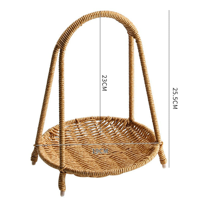 Round Tiered Serving Tray with Woven-Look Frame in Single- or Two-Layer Light Coffee Configurations