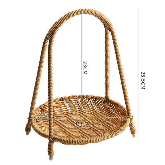 Round Tiered Serving Tray with Woven-Look Frame in Single- or Two-Layer Light Coffee Configurations