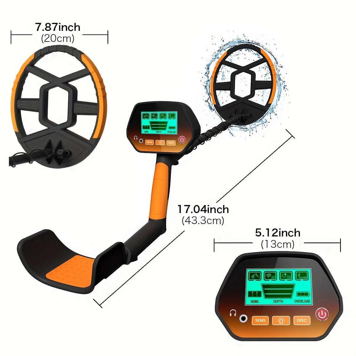 Metal Detector with LCD Display 8-Inch Coil 4 Modes Waterproof for Coins Relics Gold