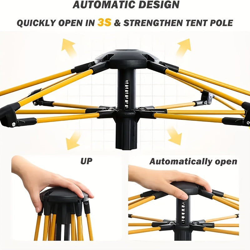 Camping Tent 2-Person Auto Pop-Up with Oxford Cloth, Fiberglass Poles and Four Door-Window Options