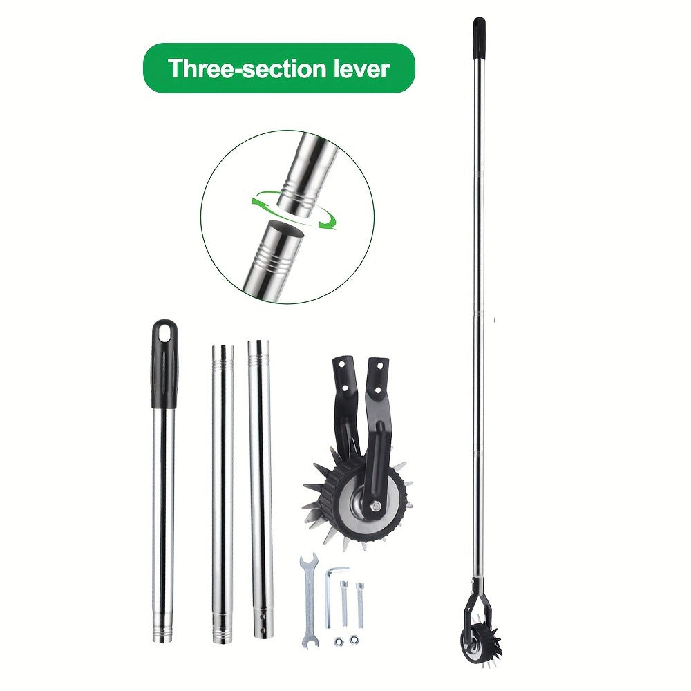 Wheeled Lawn Edger Manual Rotary Trimmer with 3/4-Section Stainless Steel Handle – Walk-Behind Grass Edger for Sidewalk