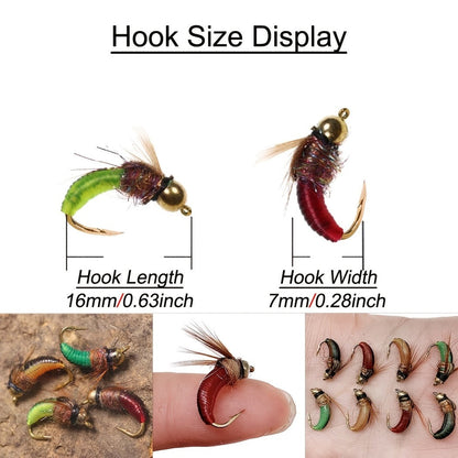 Trout Fly Fishing Flies Kit 24pcs – Brass Bead Head Caddis Nymph Lures Mixed Styles with Tackle Box, High Carbon Steel #10 Hooks for Bass