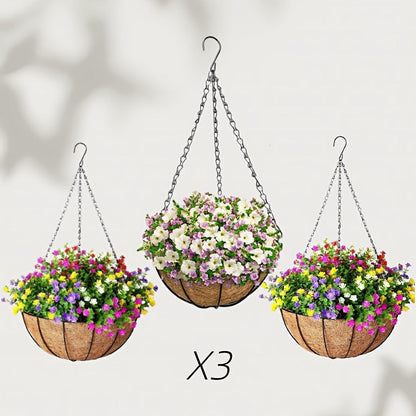 Hanging Flower Basket Set of 3 – Rust-Proof Metal Chain, 10 Inch Coco Liner, Indoor Outdoor Porch Balcony Garden Planter