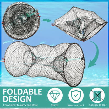 Collapsible Fishing Trap Net 4 Pack – Crab Crawfish Minnow Lobster Shrimp Bait Cage with 49ft Rope, 12x24 Inch Foldable Fish Trap