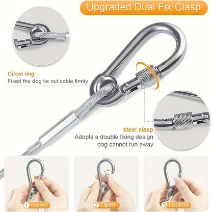 Stainless Steel Dog Leash Reflective Rust-Resistant Heavy Duty Cable Tie-Out for Medium Large Dogs Outdoor Yard Camping 3XL 4XL