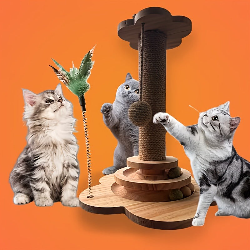 Cat Scratching Post Sisal Vertical Clown Hat Design, Wear-Resistant Cat Scratch Board with Cat Climbing Frame & Teaser Toy
