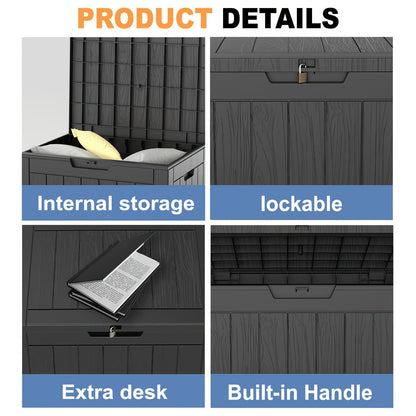 Outdoor Resin-Style Deck Box in 35- or 45-Gallon Sizes with Lockable Lid, Side Handles and Two Colors