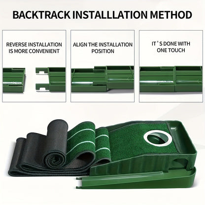Indoor Golf Putting Mat with Gravity Ball Return, Alignment Guides, Folding Base and Post-Hole Collector