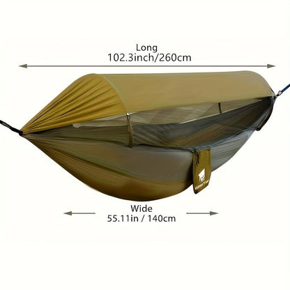 Camping Hammock with Mosquito Net and Sun-Shade Cover in Camouflage or Military Green, 265 lb Capacity