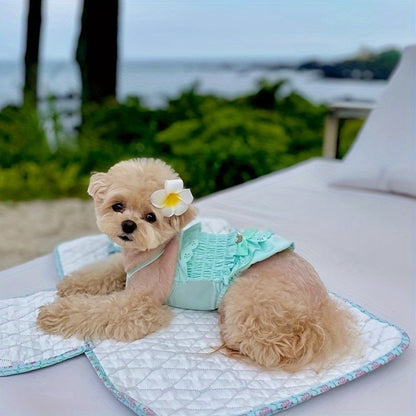 Dog Swimsuit Sky Blue Jumpsuit with Swim Cap – Pet Beach Vacation Outfit Bikini Vest for Dogs & Cats, Summer Swimming Costume