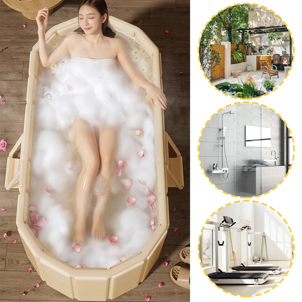 Ice Bath Tub Foldable Portable with Dual Drainage, Collapsible Cold Plunge & Hot Bath Tub for Garden, Patio and Yard Use