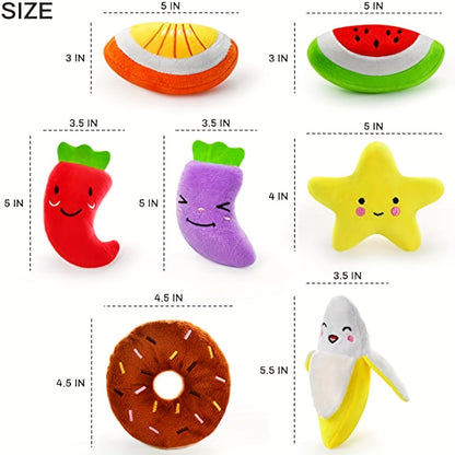 Squeaky Dog Toys 14 Pack Stuffed Plush Fruits Vegetables Set Crinkle Chew Toys for Puppies Small Medium Dogs Teething Safe Non-Toxic Machine