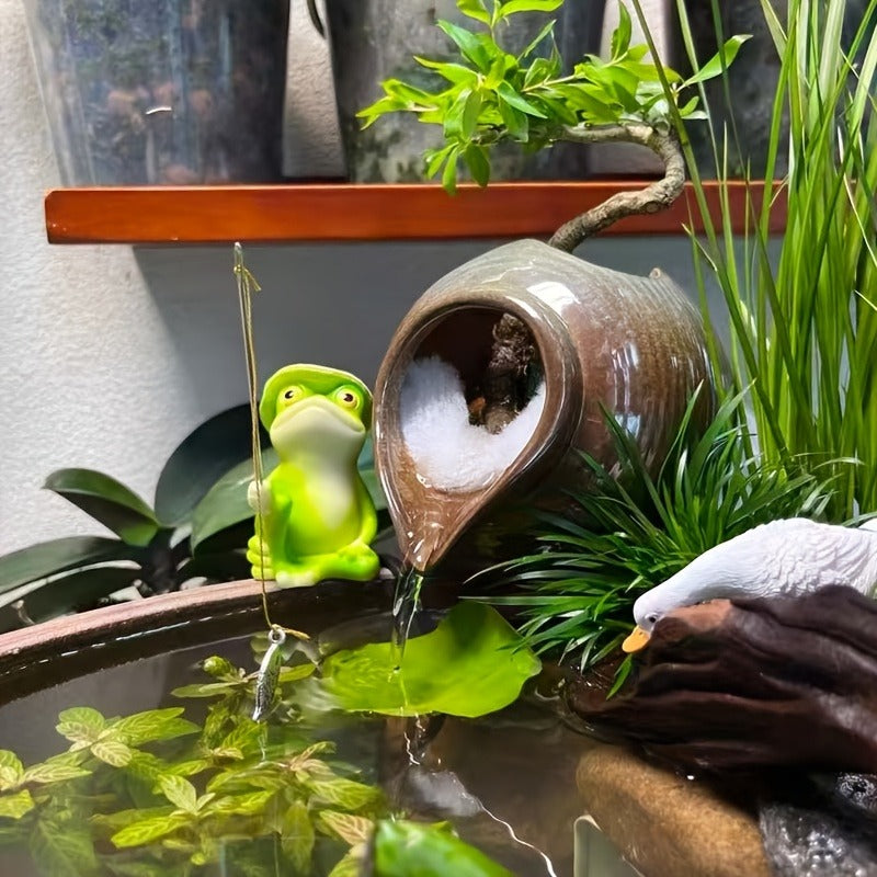Ceramic Tabletop Fountain Mini Water Feature Ornament Retro Garden Style for Aquarium Fish Tank Indoor Outdoor Decor