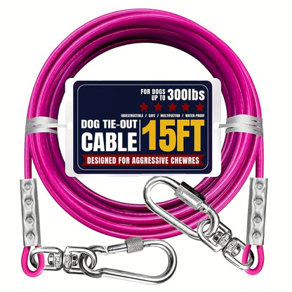 Dog Tie Out Cable for Yard Heavy Duty – Steel Wire Runner Leash with Swivel Hooks, Holds Up to 300 lbs, Anti-Tangle Dog Run Cable