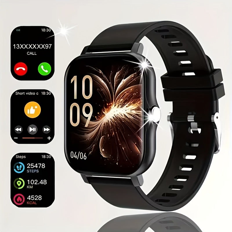 Smart Watch 1.83-Inch Touch Display with Bluetooth Calling, Music Control and Black Silicone Band