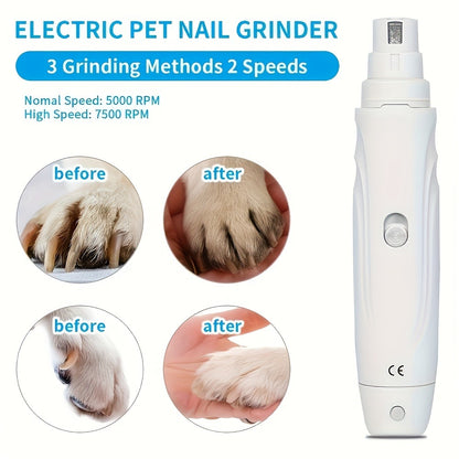 Dog Nail Grinder Electric 2-Speed – Professional Pet Nail Trimmer with High-Speed Motor, Lightweight Quiet Nail Clipper for Puppies & Dogs