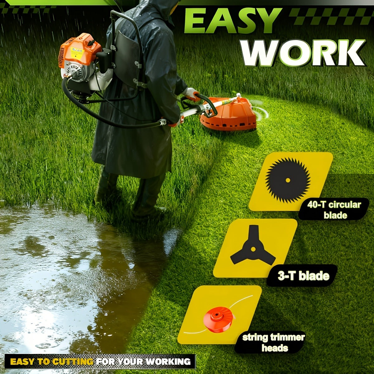 Gas String Trimmer 3-in-1, 36CC/48CC/52CC 2-Stroke Brush Cutter & Weed Wacker with String Head, 3T Blade & 40T Circular Blade