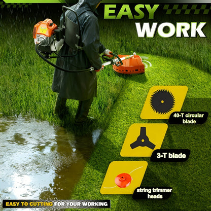 Gas String Trimmer 3-in-1, 36CC/48CC/52CC 2-Stroke Brush Cutter & Weed Wacker with String Head, 3T Blade & 40T Circular Blade