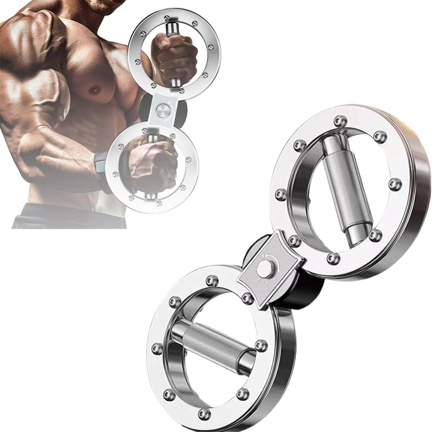 Fitness Equipment Silver Wrist and Forearm Trainer with Dual Grip Rings and 360-Degree Center Arm