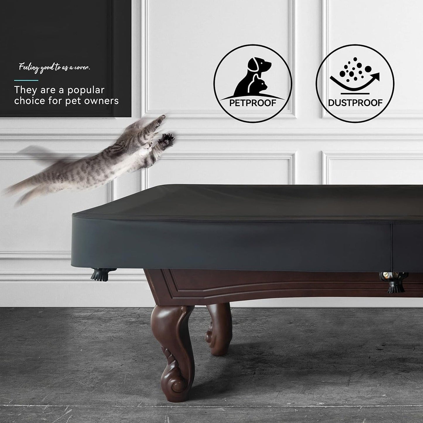 Leatherette Pool Table Cover 7 8 9FT Waterproof Tearproof Billiard Table Protector with Leg Cutouts Scratch-Resistant Easy-Clean Protective