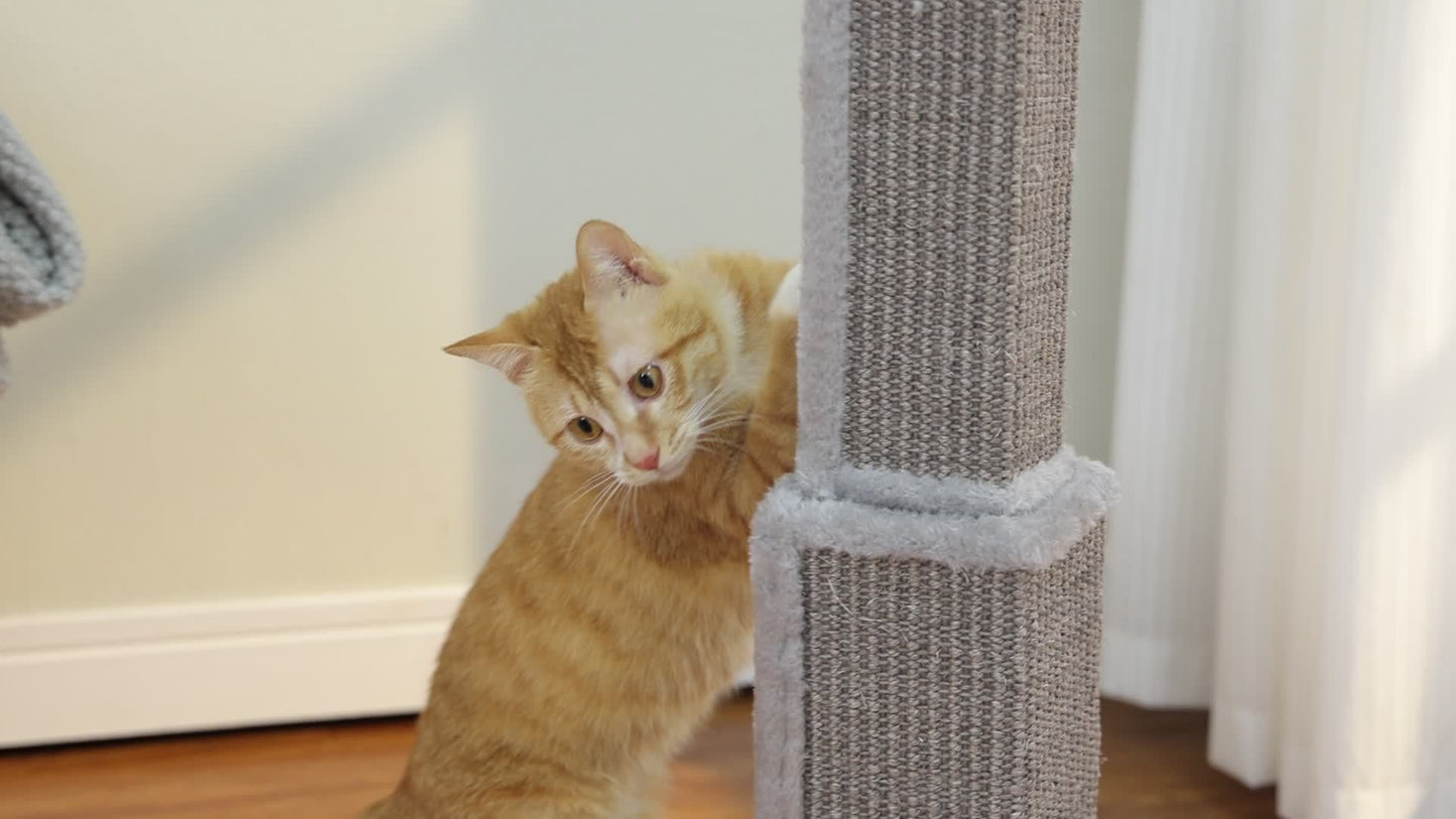 Cat Scratching Post Multi-Tier Sisal Tower for Indoor Cats – 18.9" & 32" Cat Tree with Hanging Ball Toy, Natural Sisal Rope, Sturdy Base