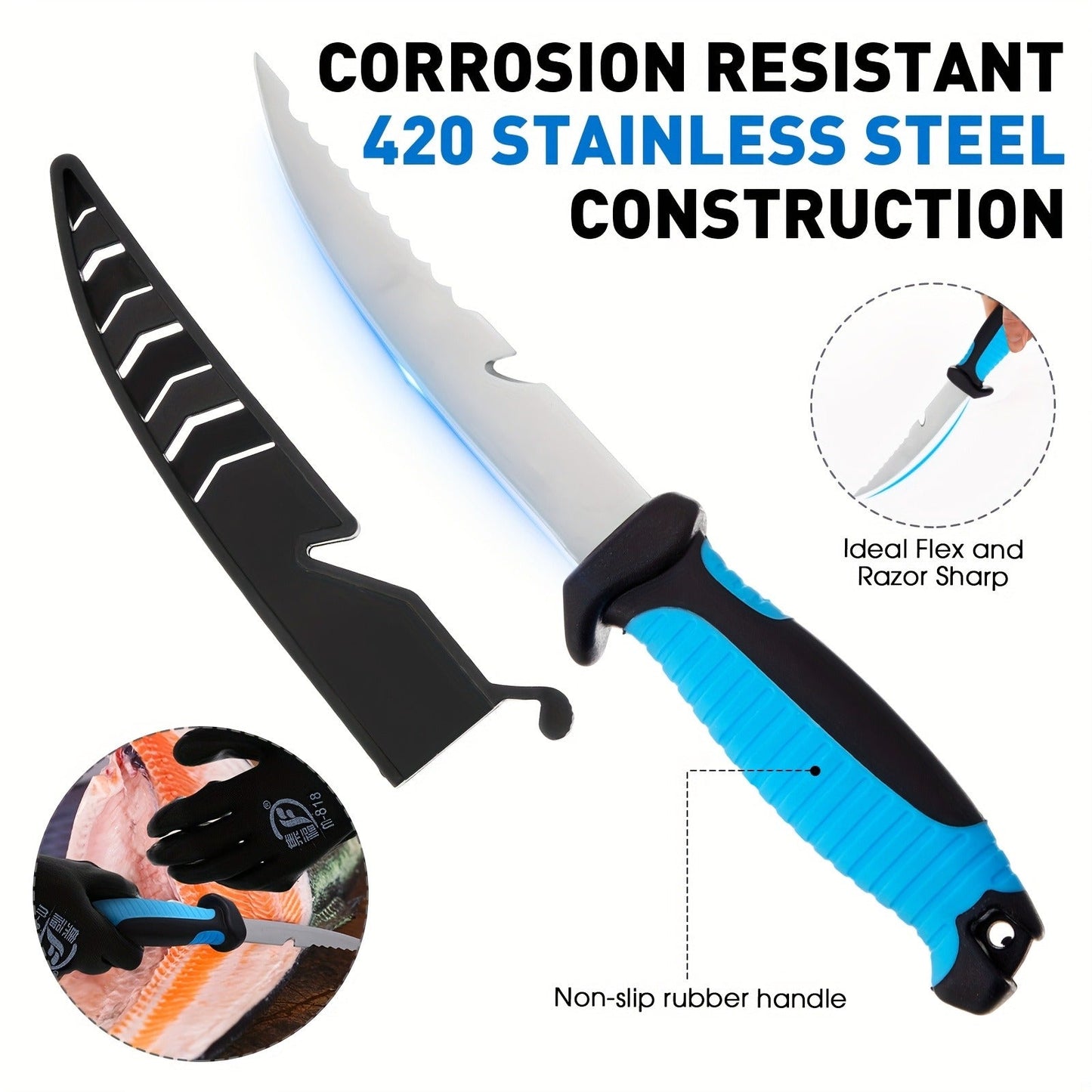 Fishing Tool Kit 10-Piece – Fishing Pliers with Lanyard & Sheath, Landing Net, Fillet Knife, Fish Scale, Gripper, Hook Remover