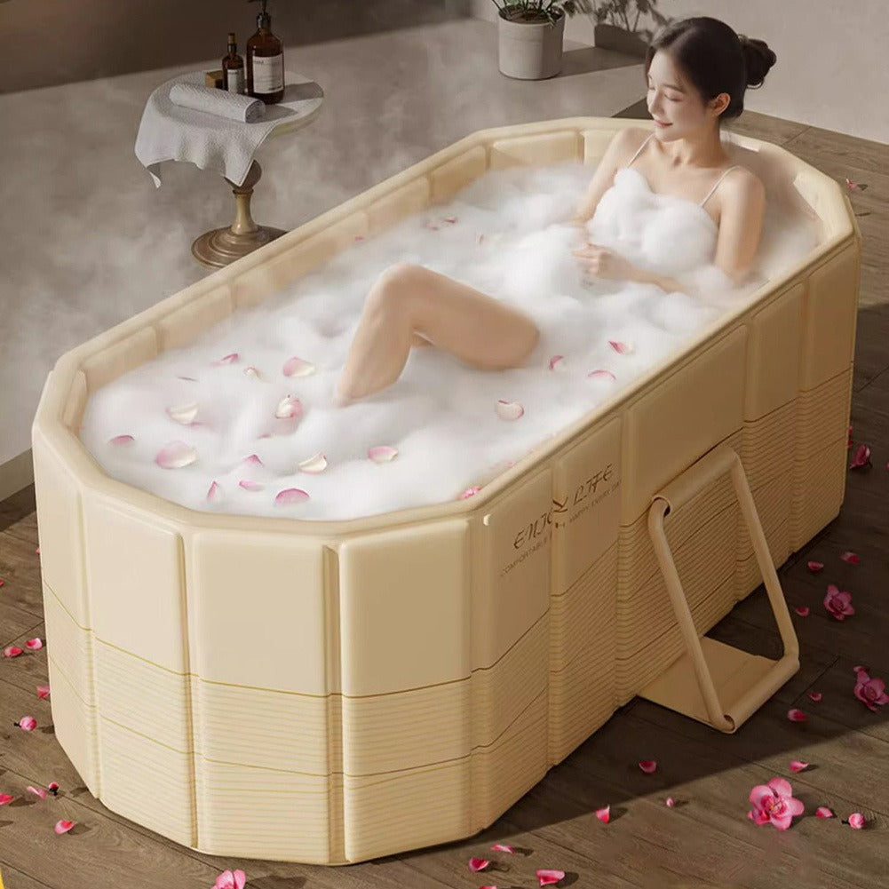 Foldable Portable Hot Tub & Ice Bath Soaking Tub, Large Freestanding Bathtub, Dual Drainage, Home & Outdoor Cold Plunge Tub