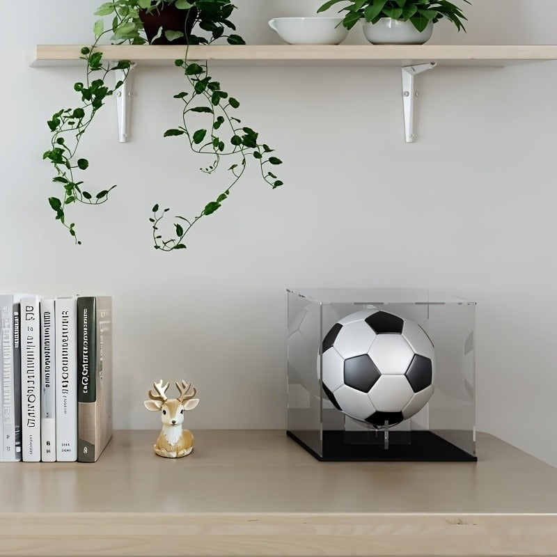 Acrylic Football Display Case Clear Crystal Box with Removable Football Stand Detachable Easy Assembly Memory Storage Display Box for Full