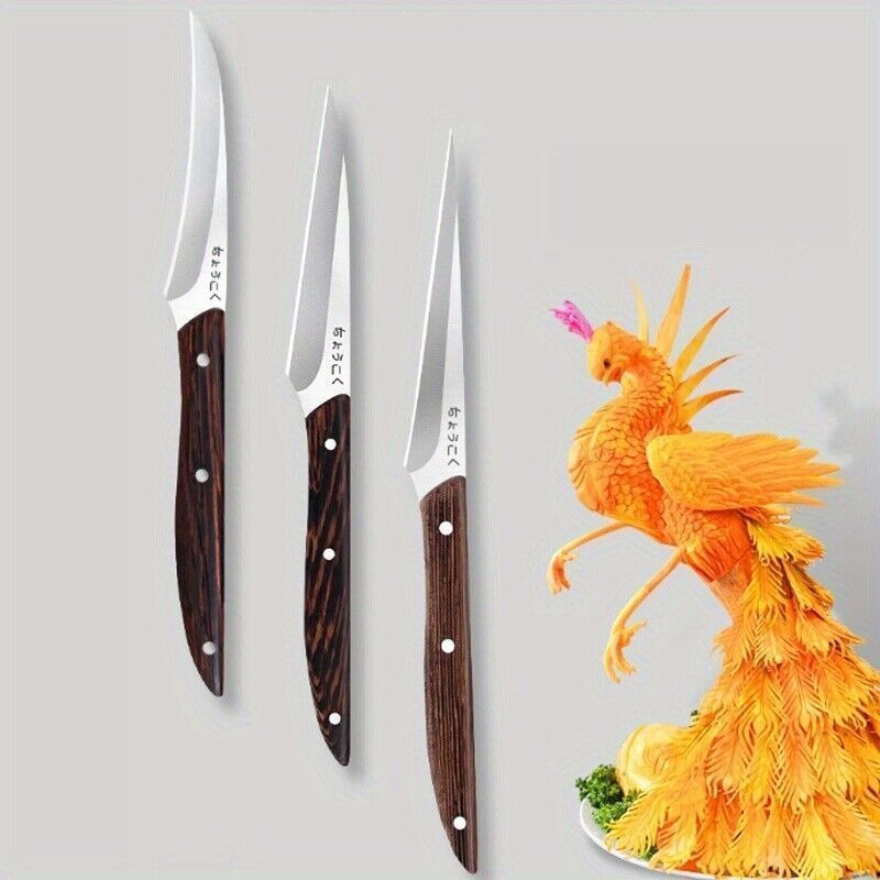 3-Piece Carving Knife Set Fixed Blade Whittling Knives – Portable Multifunctional Peeling Knife with Anti-Slip Outdoor Log Handle