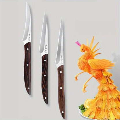 3-Piece Carving Knife Set Fixed Blade Whittling Knives – Portable Multifunctional Peeling Knife with Anti-Slip Outdoor Log Handle