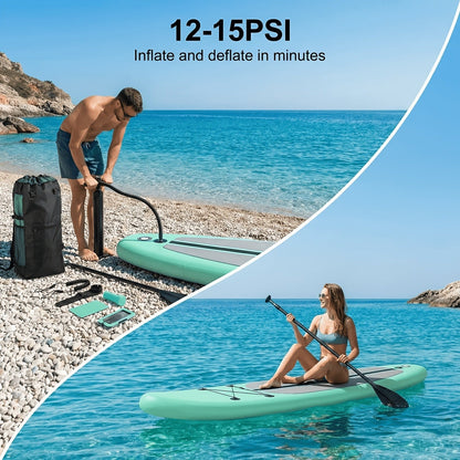 Stand Up Paddle Board 10ft 350lbs Inflatable SUP 3 Fins EVA Non-Slip Deck 12-15PSI Alloy Paddle Hand Pump Repair Kit Carrying Bag
