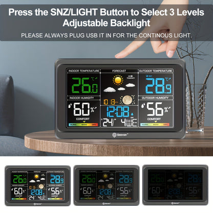 Wireless Weather Station – Indoor Outdoor Thermometer with 7.6" LCD, Barometer, Humidity, Moon Phase & USB Charging
