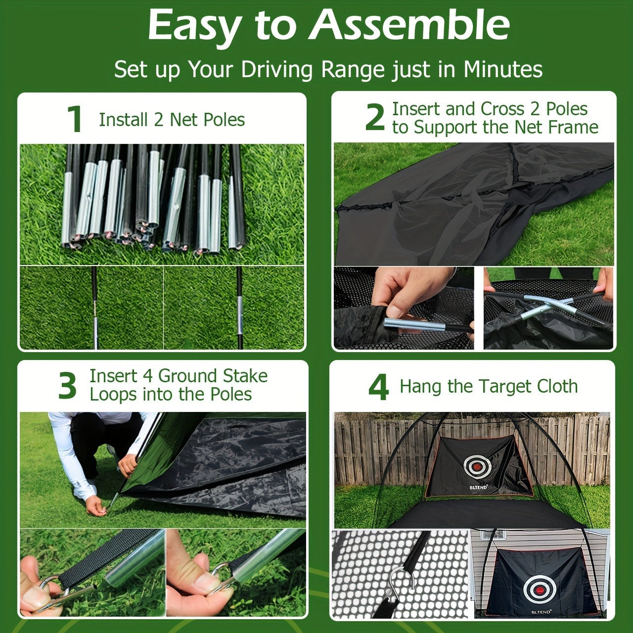 Golf Practice Net with Mat Set 10x7ft – Heavy Duty Backyard Driving Hitting Net with Turf Mat Golf Balls Rubber Tees & Carry Bag for Indoor