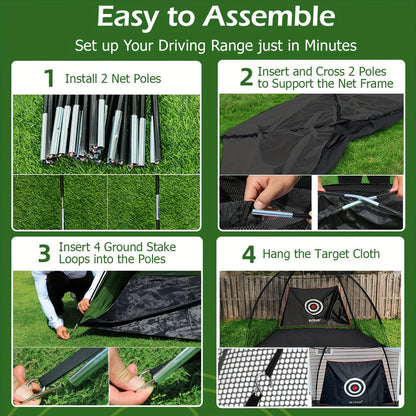 Golf Practice Net with Mat Set 10x7ft – Heavy Duty Backyard Driving Hitting Net with Turf Mat Golf Balls Rubber Tees & Carry Bag for Indoor
