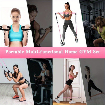 Pilates Bar Kit 14pcs with Resistance Bands & Tension Belt – Multifunctional Fitness Pedal Puller Stick for Home Yoga Stretch Training