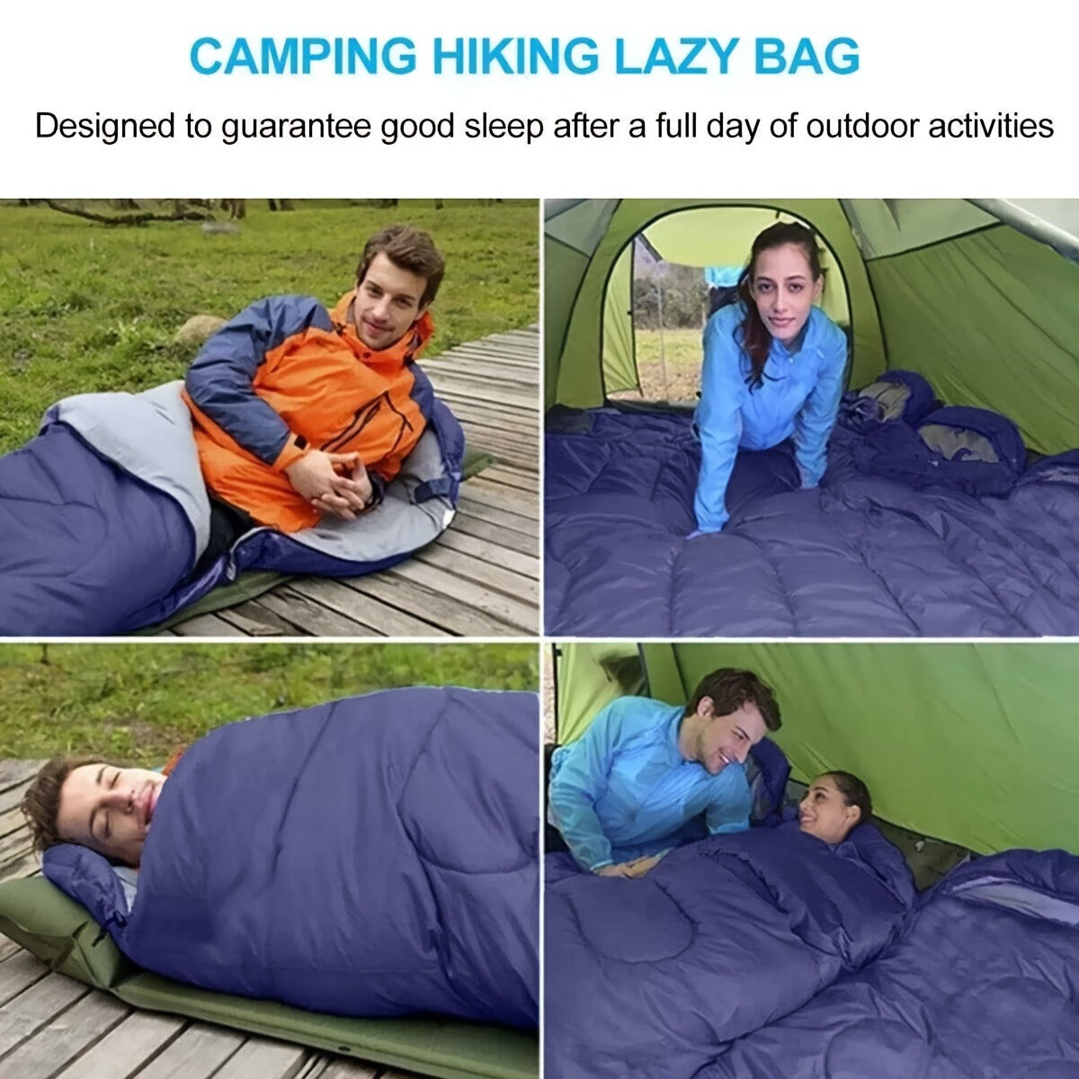 Lightweight 4 Season Sleeping Bag Envelope Design with Drawstring Closure Adjustable Hood Strap Portable Camping Sleep Bag for Backpacking