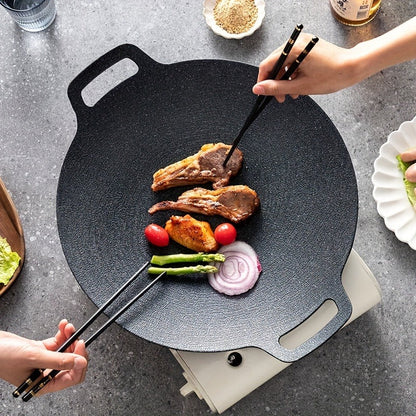 Korean BBQ Grill Pan Cast Iron 3-Piece Set, Non-Stick Portable Fry Pan for Indoor & Outdoor Use, Even Heat