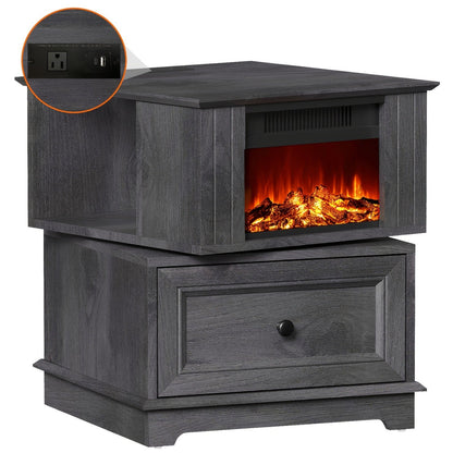 Electric Stove Heater End Table Rotatable Fireplace Side Table 1400W 4800 BTU Indoor Heater with Storage for Garden, Patio and Yard Use