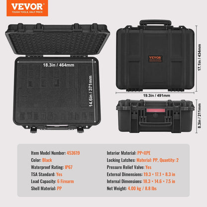Hard Pistol Case IP67 Waterproof – TSA Approved Lockable Handgun Case with XPE Pre-Cut Foam Lining, Pressure Release Valve & Dual Padlock