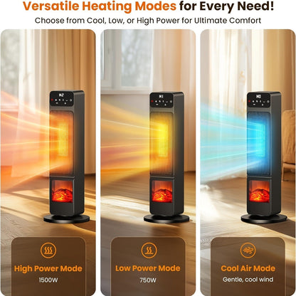 Electric Fireplace Space Heater 1500W, Portable Indoor Heater with 3D Flame Effect, 12H Timer, Heating & Fan Modes for Home & Office