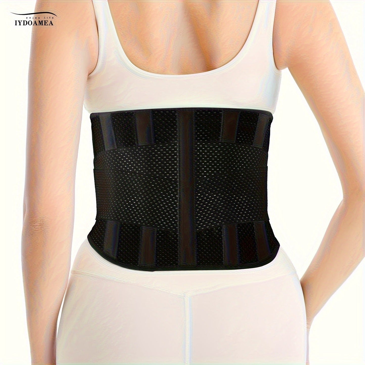Breathable Back Brace Air Mesh with 4 Steel Plates & 2 Spring Stays – Anti-Skid Adjustable Lumbar Support Belt for Work, Men Women