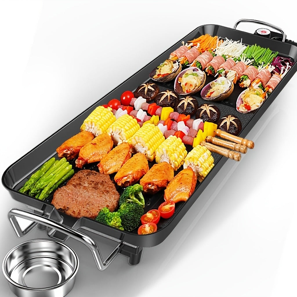 Electric Griddle 1500W Non-Stick Oblong Baking Pan 5-Speed Temperature Control Smokeless Indoor Grill for Eggs Vegetables BBQ Black