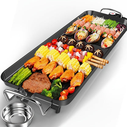Electric Griddle 1500W Non-Stick Oblong Baking Pan 5-Speed Temperature Control Smokeless Indoor Grill for Eggs Vegetables BBQ Black