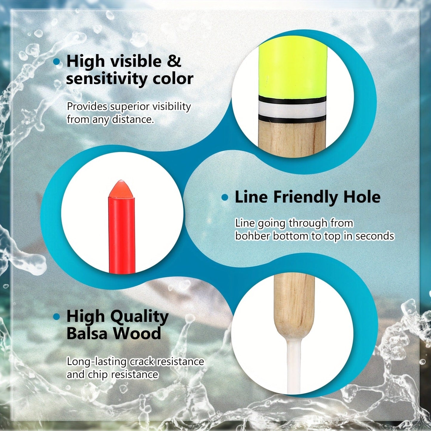 Wooden Fishing Floats 12-Pack – 6 Sizes Slip Bobber Set for Crappie, Bluegill, Trout, Bass, Panfish, Catfish & Walleye | Freshwater Fishing