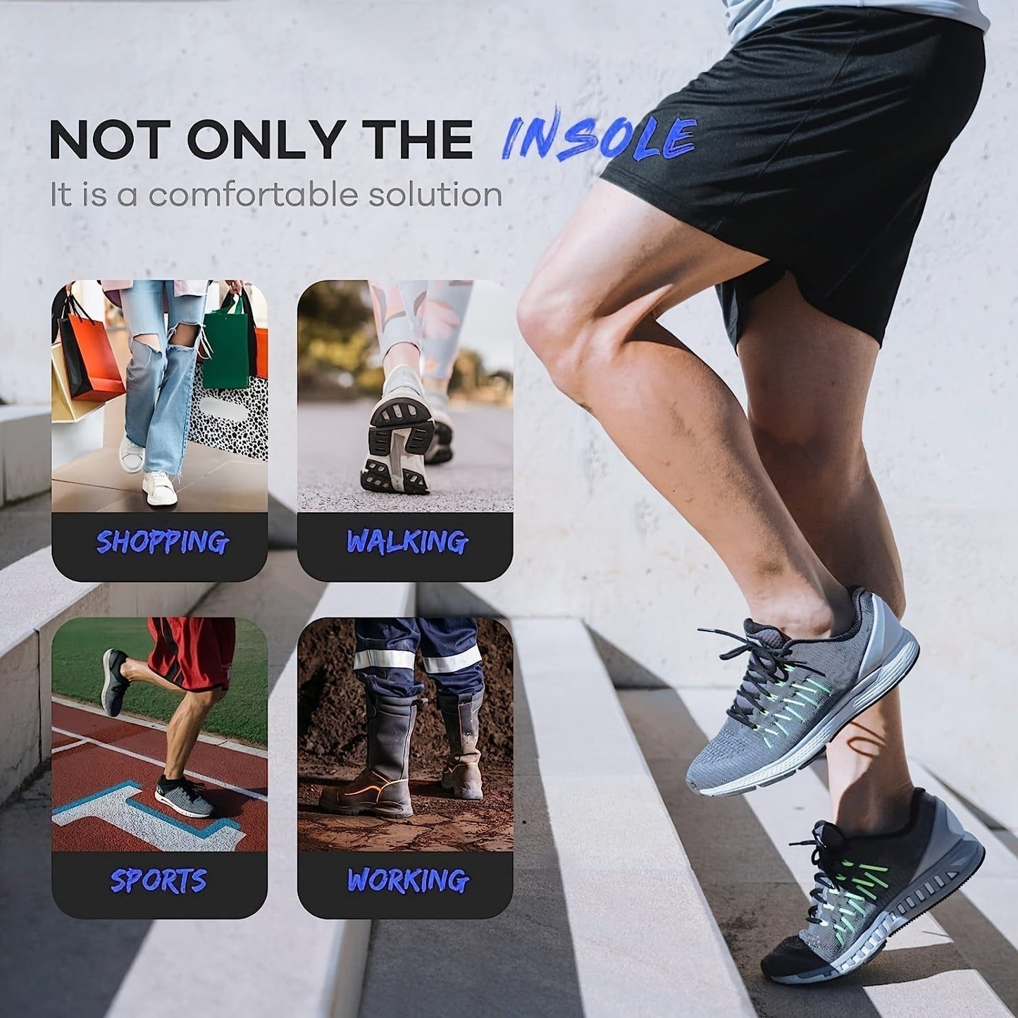 High-Arch PU and TPU Shoe Inserts with Deep Heel Cup in M, L and XL Sizes for Work Boots and Sneakers