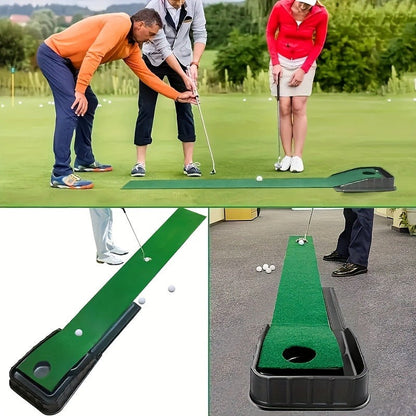 Golf Putting Mat with Automatic Ball Return – 3/5/7 ft Indoor Outdoor Putting Green | Professional Practice Turf with Ball Collector