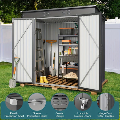 Metal Outdoor Storage Shed with Double or Single Doors in Grey, Green or Brown Checkout Models
