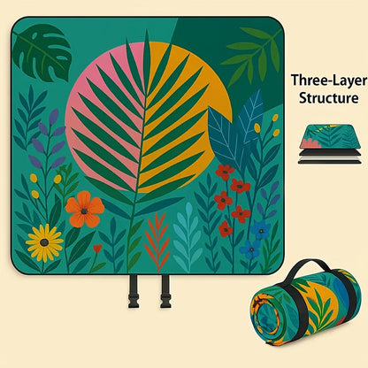Padded Foldable Picnic Blanket with Floral Pattern for Beach Trips, Park Outings, Camping and Everyday Travel