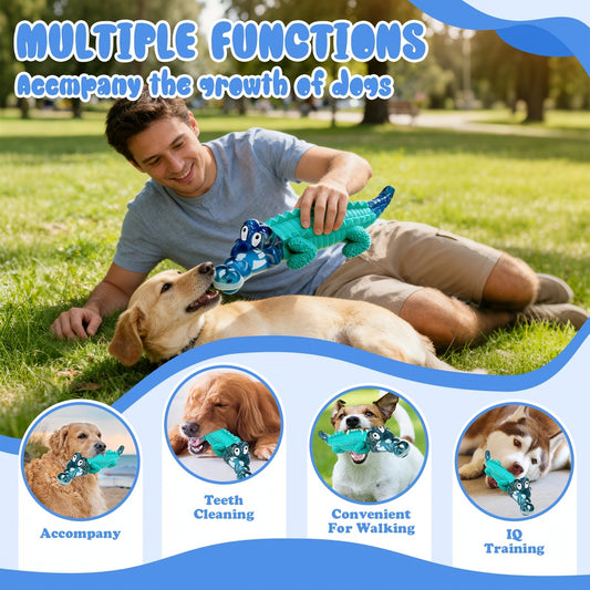 Indestructible Dog Chew Toy for Large & Medium Dogs – Tough Rubber Crocodile Chew Toy with Milk Flavor & Dental Ridges